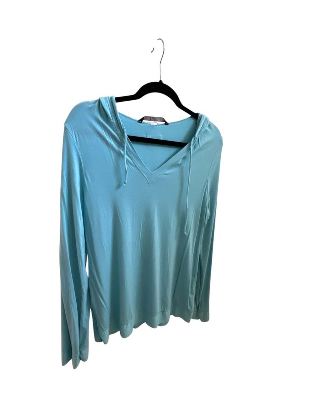 Body by Victoria Blue Hooded Long Sleeve V-Neck Top Size L